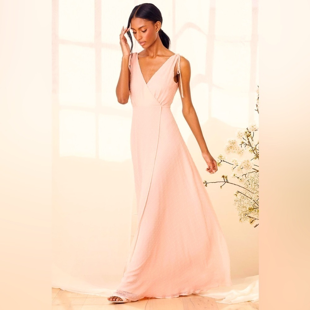 NWT LULU’S Romantic Possibilities True Blush Swiss Dot Maxi Dress